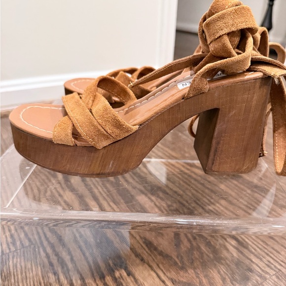 Steve Madden Ryder Tie-Up Suede Wooden Platform Sandals Brown Size 8 - Picture 8 of 10